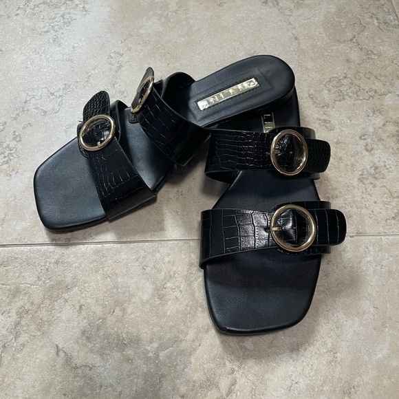 BILLINI Alaia Slides Sandals in Black Croc. Size 6 - Picture 2 of 10